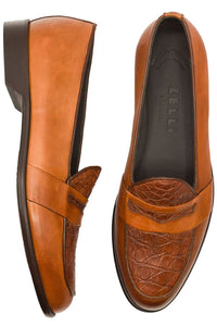 Milan Crocodile & Calfskin Slip-On Loafer in Cognac by Zelli Italia