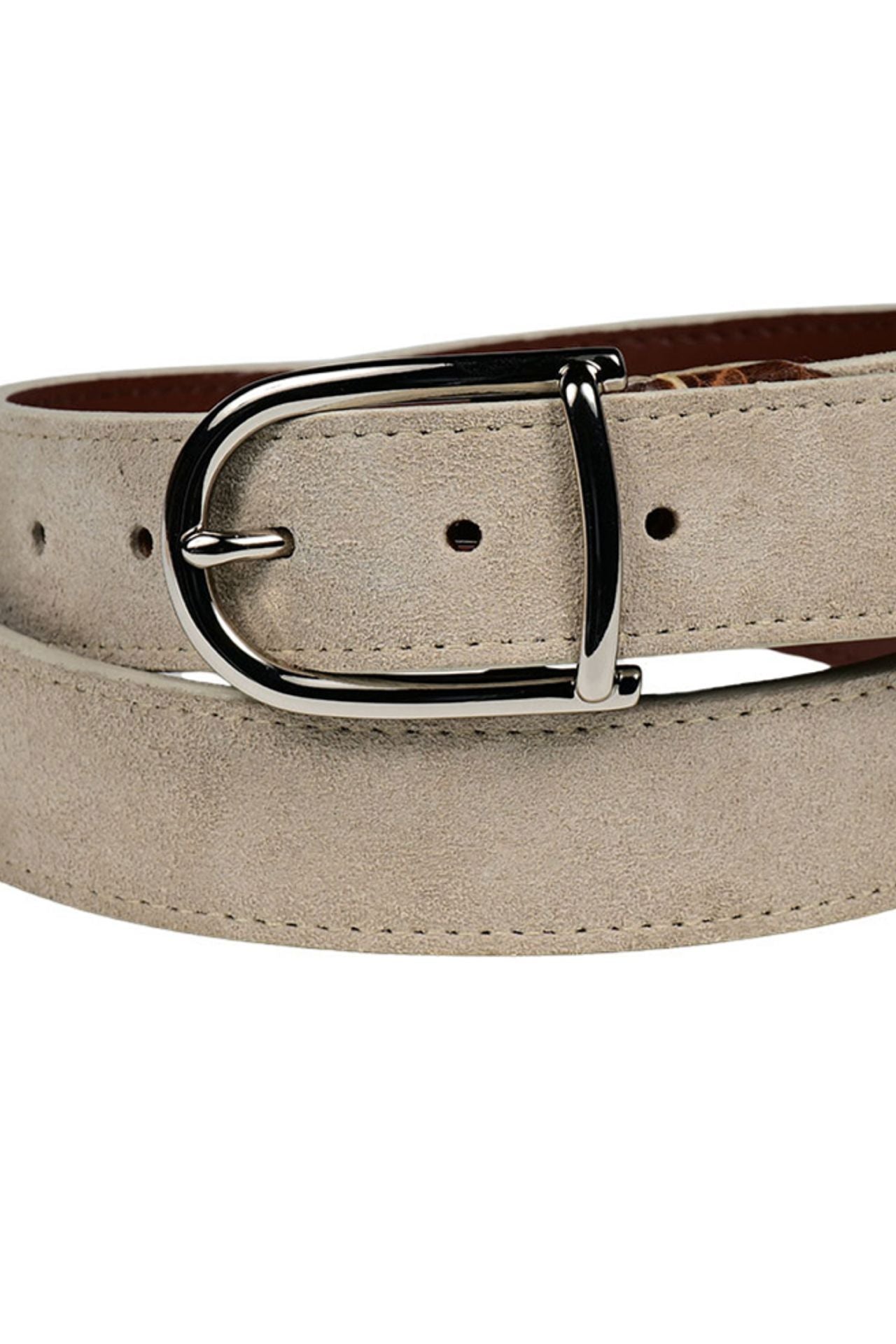 Sueded Calfskin Casual Belt with Crocodile-Embossed Calfskin Tabs in Tundra by Torino Leather