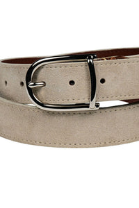 Sueded Calfskin Casual Belt with Crocodile-Embossed Calfskin Tabs in Tundra by Torino Leather
