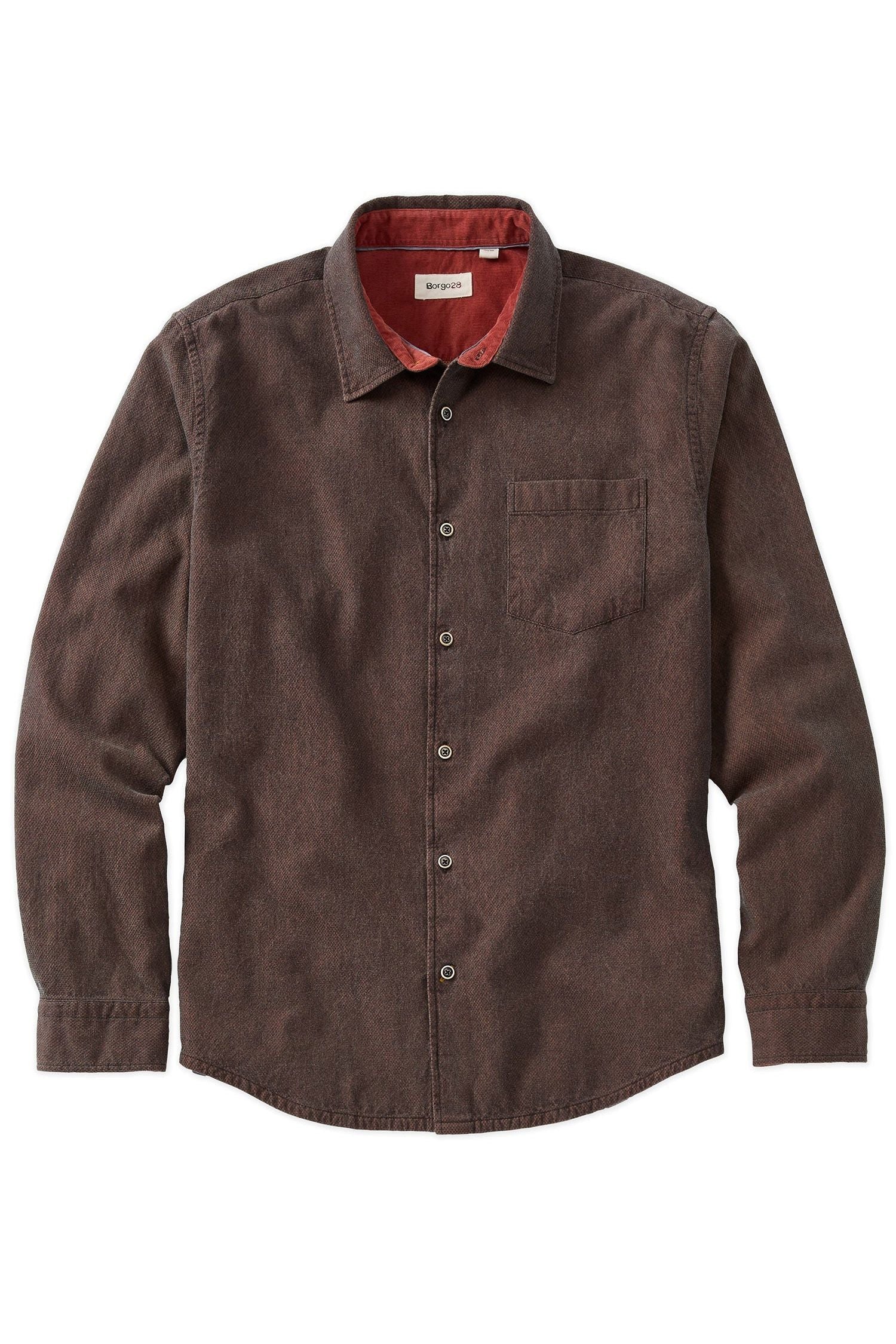 Double-Faced Honeycomb Brushed Cotton Long-Sleeve Sport Shirt in Brick by Borgo28
