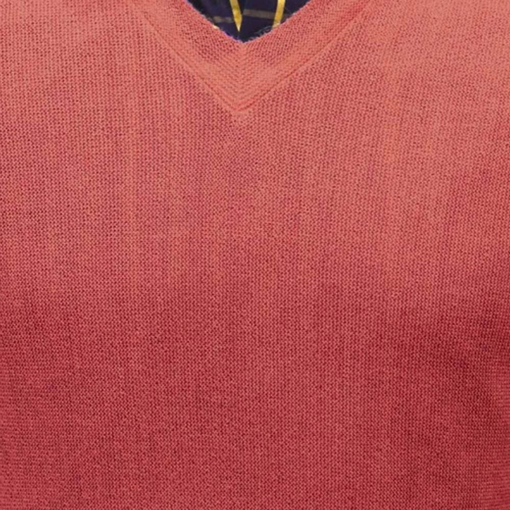 Baby Alpaca 'Links Stitch' V-Neck Sweater in Cayenne Red Heather by Peru Unlimited