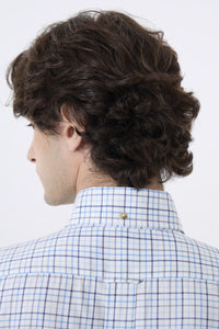 Summer Weight Blue Tattersall Cotton and Wool Blend Button-Down Shirt by Viyella
