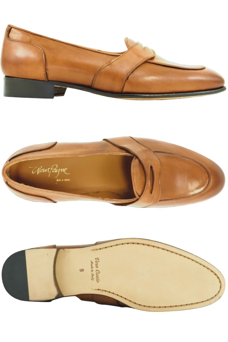 Prato Italian Calfskin Low-Vamp Penny Loafer in Cuoio by Alan Payne Footwear