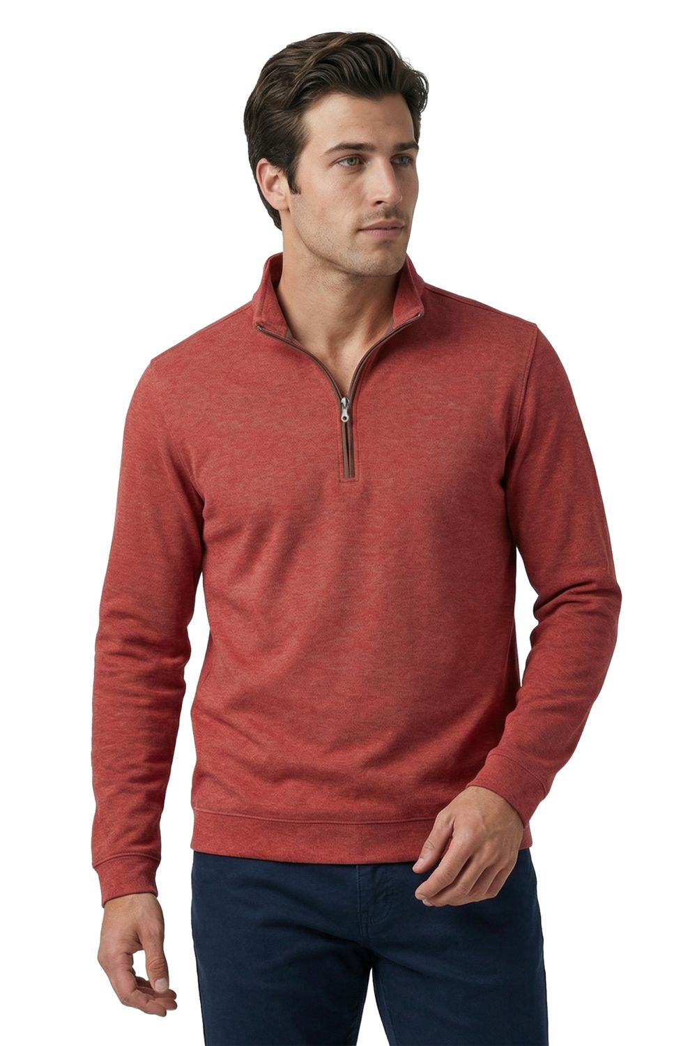 Stretch Heather Fleece Pullover in Brick by Scott Barber