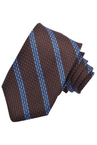 Mocha and French Blue Repp Bar Stripe Italian Garza Grossa Grenadine Silk Tie by Dion Neckwear