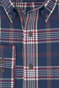 Navy, Charcoal, and Red Herringbone Plaid Cotton and Wool Blend Button-Down Shirt by Viyella