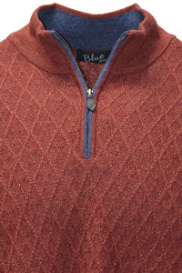 Baby Alpaca Diamond Texture Quarter-Zip Sweater in Cranberry by Blue 1899