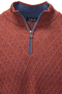 Baby Alpaca Diamond Texture Quarter-Zip Sweater in Cranberry by Blue 1899