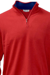 Lightweight Pima Cotton Quarter-Zip Sweater with Contrast Trim in Flag Red by Blue 1899