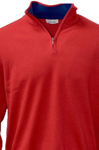 Lightweight Pima Cotton Quarter-Zip Sweater with Contrast Trim in Flag Red by Blue 1899