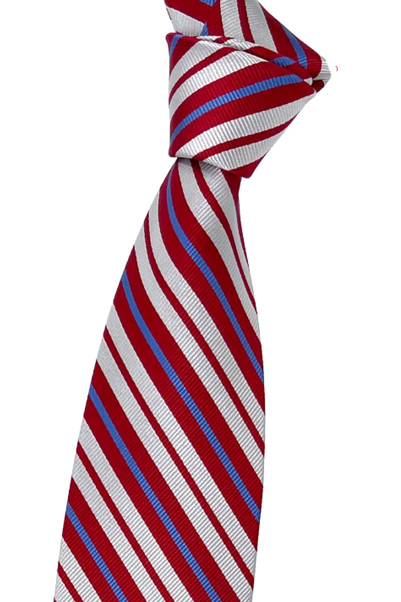 Red, Blue and Silver-Grey Stripe Woven Silk Tie by Robert Talbott