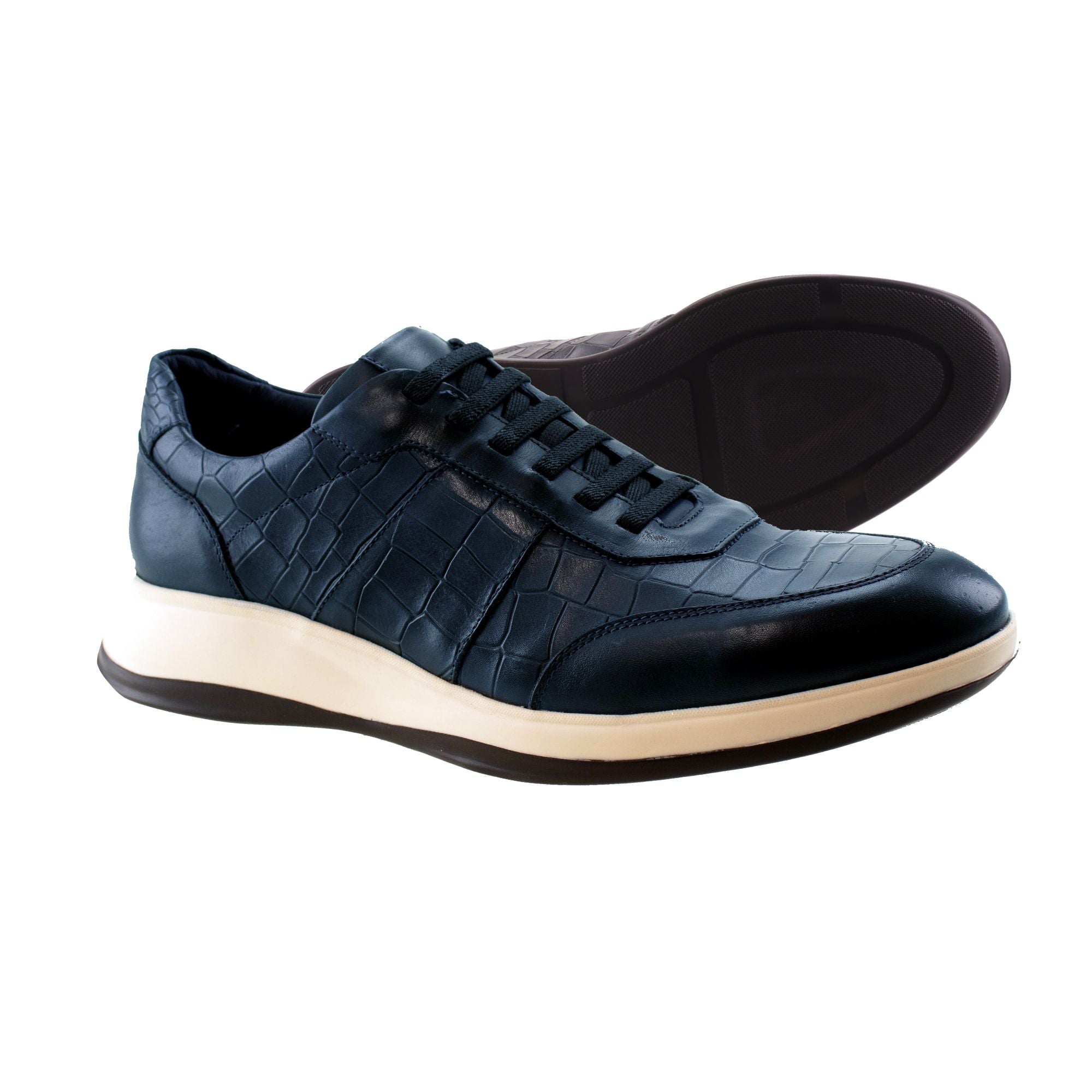 32 Austin Gator Embossed Calfskin Sneaker in Navy by T.B. Phelps