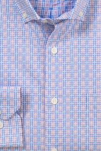 Jacquard Plaid Cotton Windowpane Check Sport Shirt in Pink and Blue (Size Large) by Scott Barber