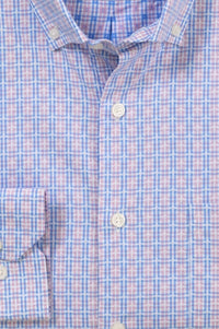 Jacquard Plaid Cotton Windowpane Check Sport Shirt in Pink and Blue (Size Large) by Scott Barber