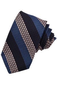 Blush, French Blue, and Navy Multi Texture Double Bar Stripe Italian Garza Grossa Grenadine Silk Tie by Dion Neckwear