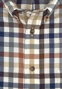 Natural and Spice Multi Check Cotton and Wool Blend Button-Down Shirt by Viyella