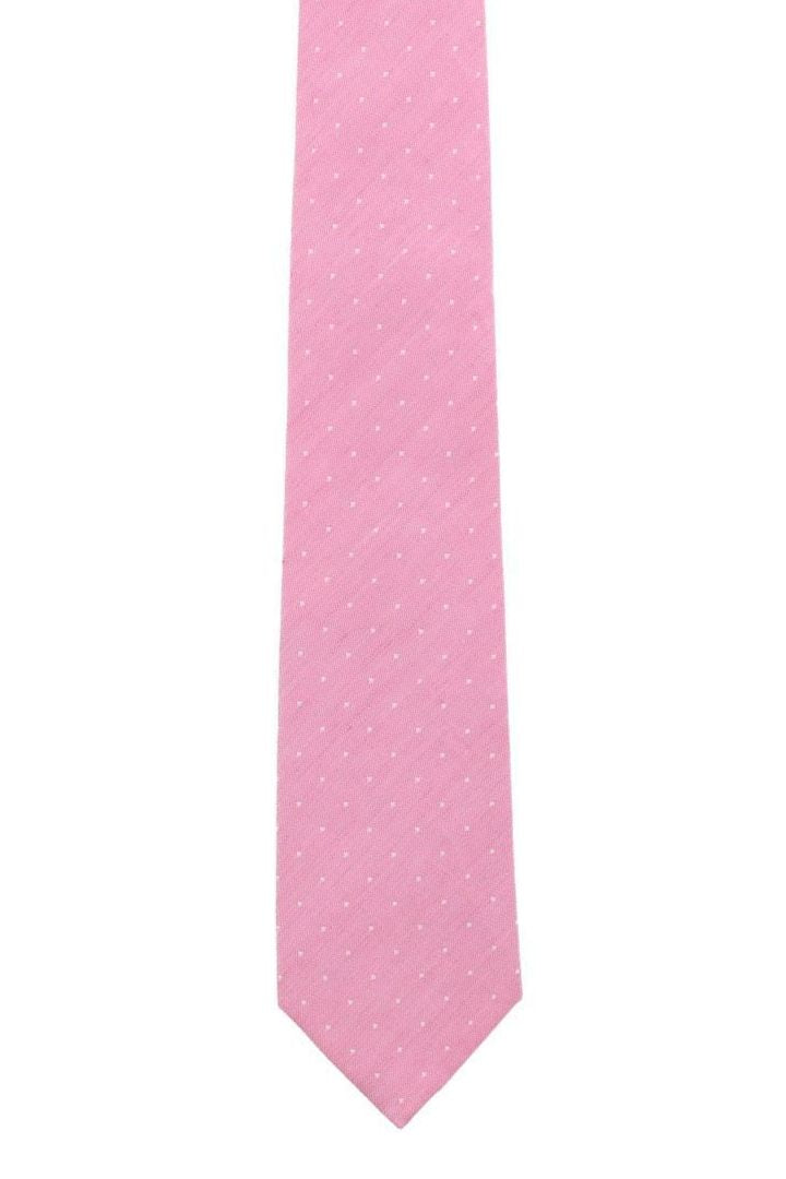 Churchill Chambray Polka Dot Linen and Silk Blend Tie in Light Pink by Trafalgar