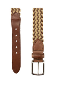 Maxwell Braided Belt in Dark Tan Waxy Leather and Tan Fabric by T.B. Phelps