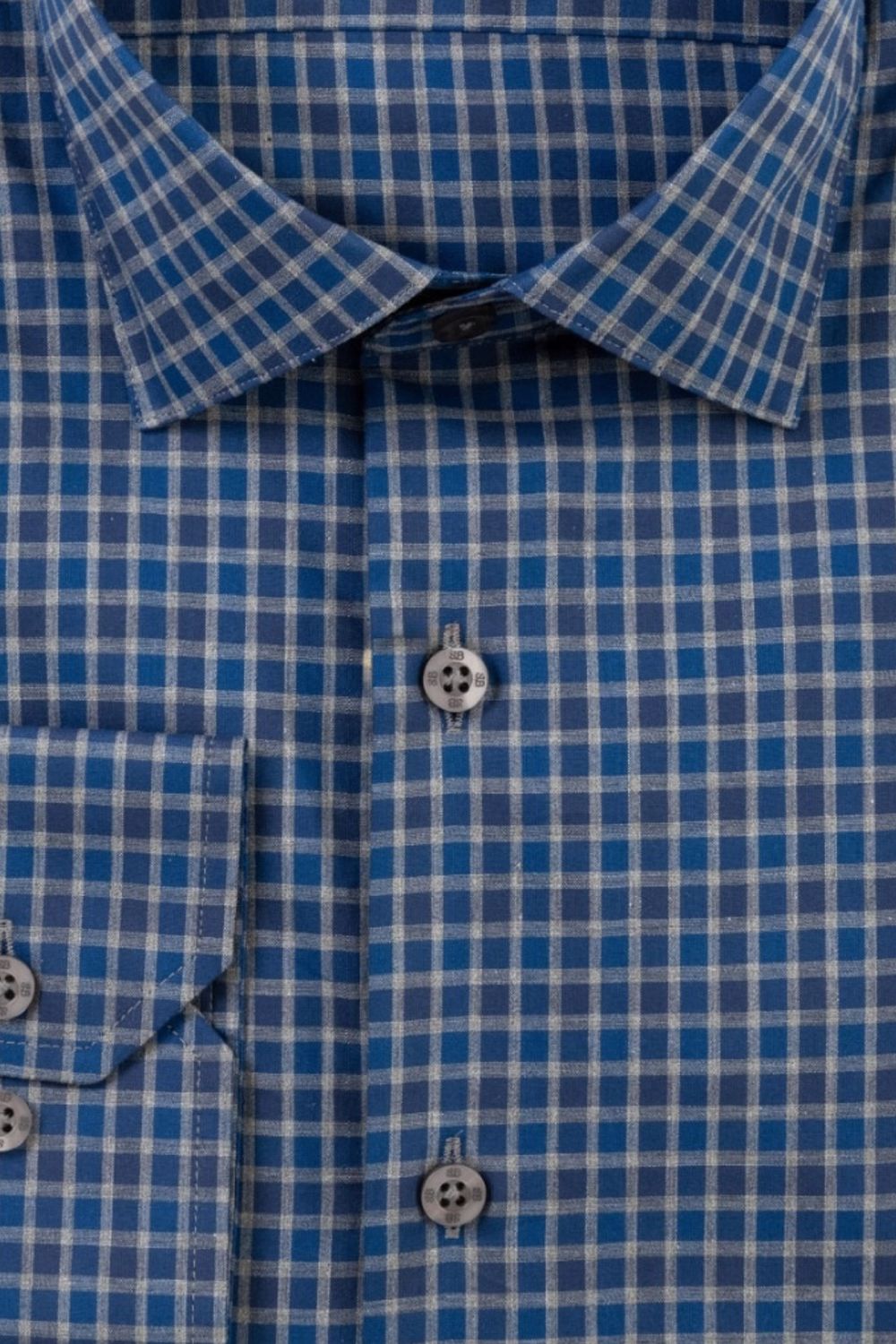 Newport Poplin Mélange Check Long Sleeve Sport Shirt in Blue by Scott Barber