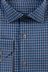 Newport Poplin Mélange Check Long Sleeve Sport Shirt in Blue by Scott Barber