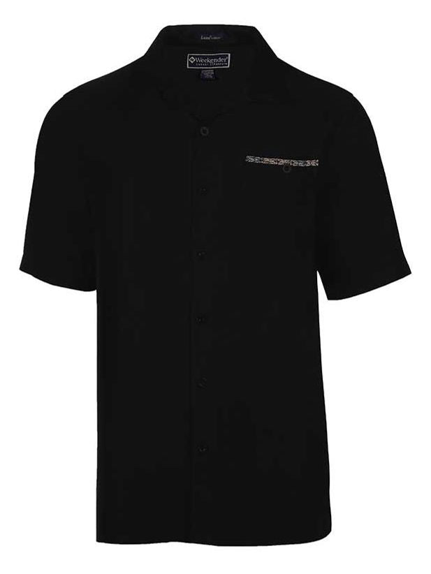 'Palm Portrait' Embroidered Short Sleeve Resort Hawaiian Shirt in Black by Weekender