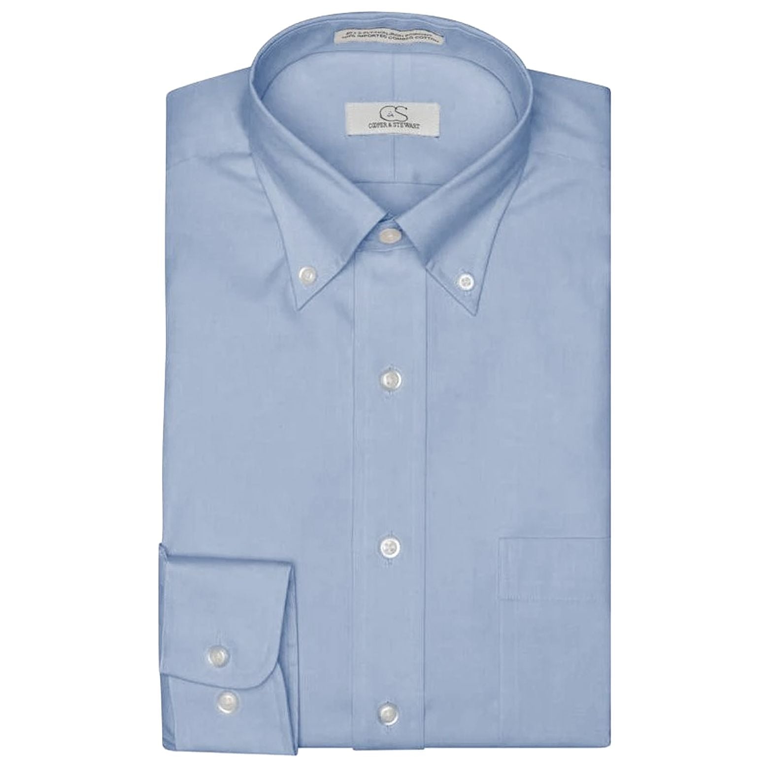 The Standard Blue - Wrinkle-Free Pinpoint Oxford Cotton Dress Shirt with Button-Down Collar by Cooper & Stewart