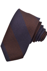 Mocha and Navy Wide Bar Stripe Italian Garza Grossa Grenadine Silk Tie by Dion Neckwear