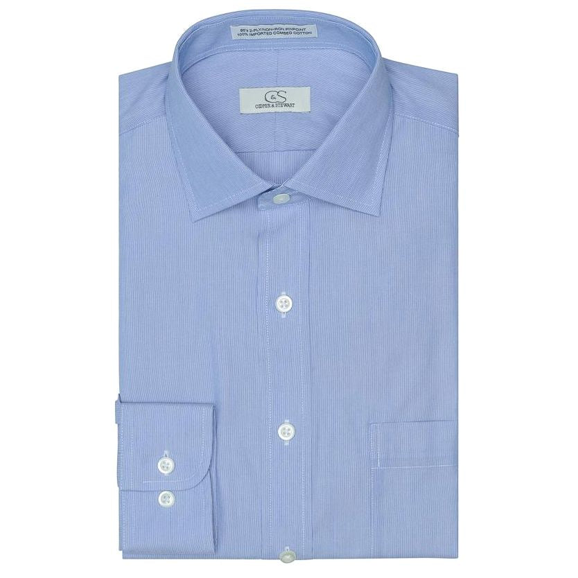 The Princeton - Wrinkle-Free Fine Line Stripe Cotton Dress Shirt in Blue (Size 16 - 34/35) by Cooper & Stewart