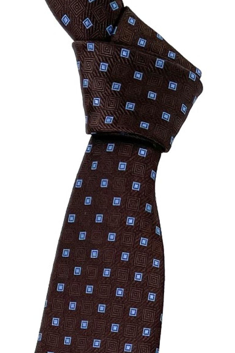 Brown, Sky Blue, and Black Geometric 'Seven Fold' Woven Silk Tie by Robert Talbott