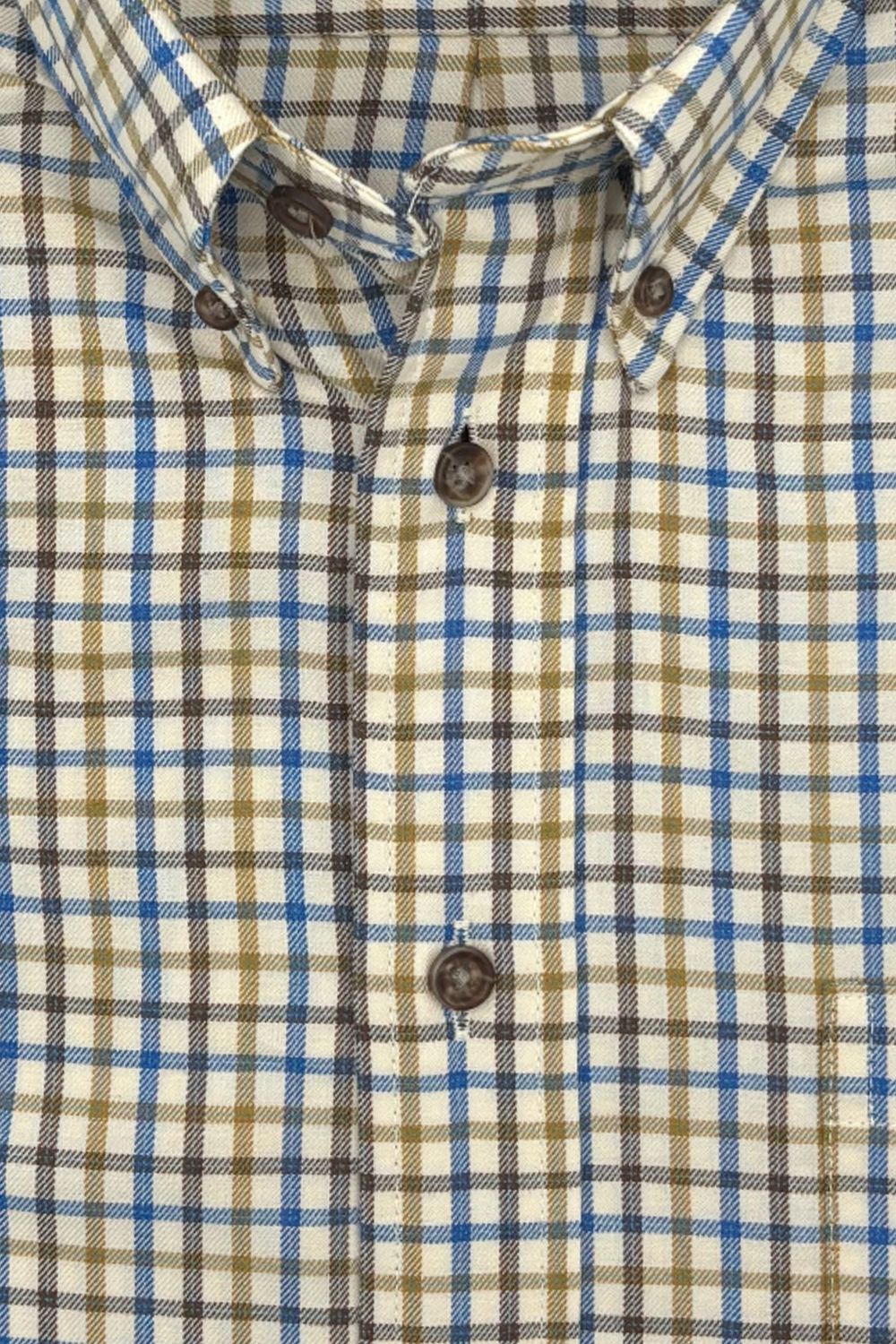 Blue, Olive, and Brown Mini Tattersall Cotton and Wool Blend Button-Down Shirt by Viyella