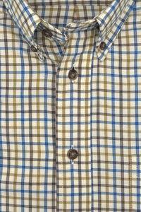 Blue, Olive, and Brown Mini Tattersall Cotton and Wool Blend Button-Down Shirt by Viyella