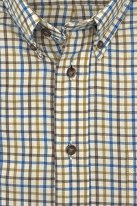 Blue, Olive, and Brown Mini Tattersall Cotton and Wool Blend Button-Down Shirt by Viyella