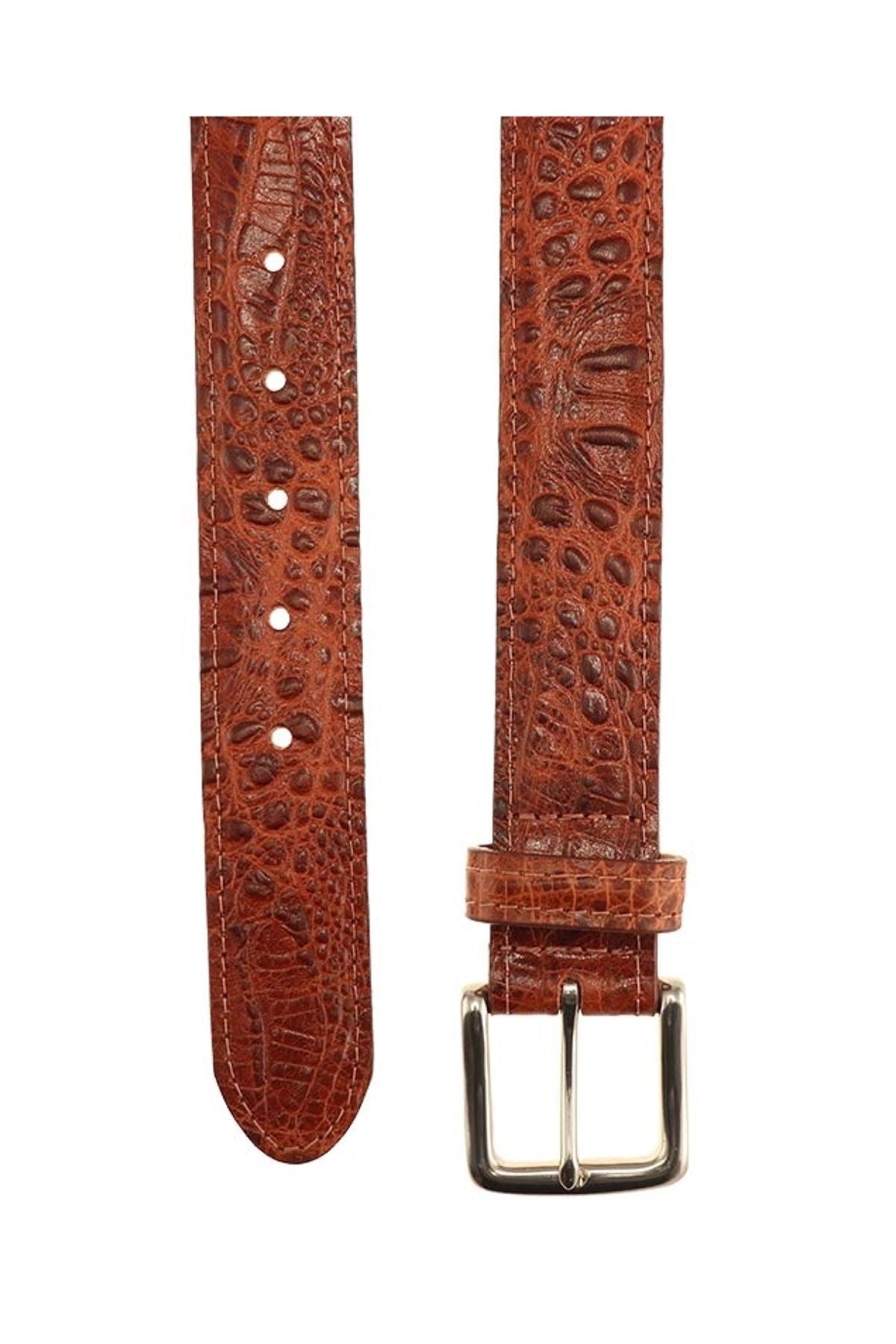 Colombia Croco Embossed Leather Belt in Sport Rust by T.B. Phelps