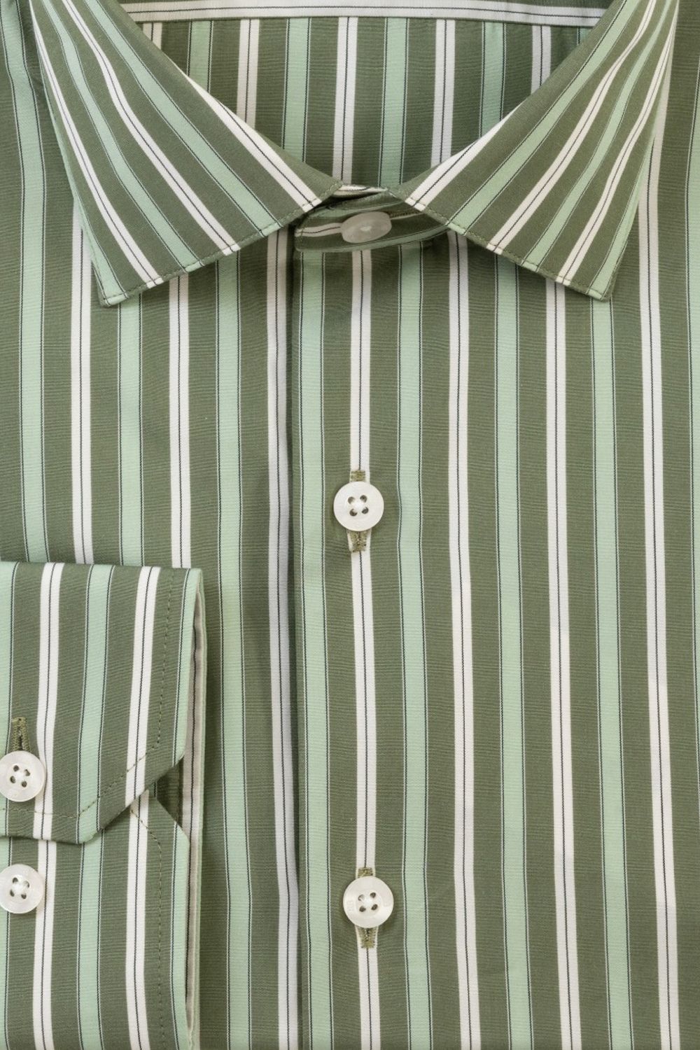 Fine Poplin Multi Stripe Cotton Sport Shirt in Sage by Scott Barber
