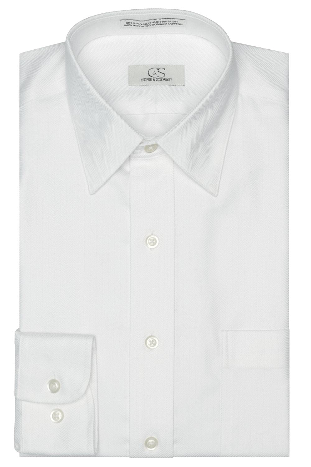 The Charleston - Wrinkle-Free Herringbone Cotton Dress Shirt in White by Cooper & Stewart