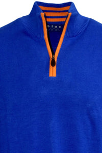 Team Colors Pima Cotton Quarter-Zip Sweater with Contrast Trim in Royal Blue/Orange by Blue 1899
