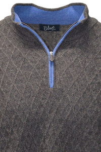 Baby Alpaca Diamond Texture Quarter-Zip Sweater in Dark Grey by Blue 1899