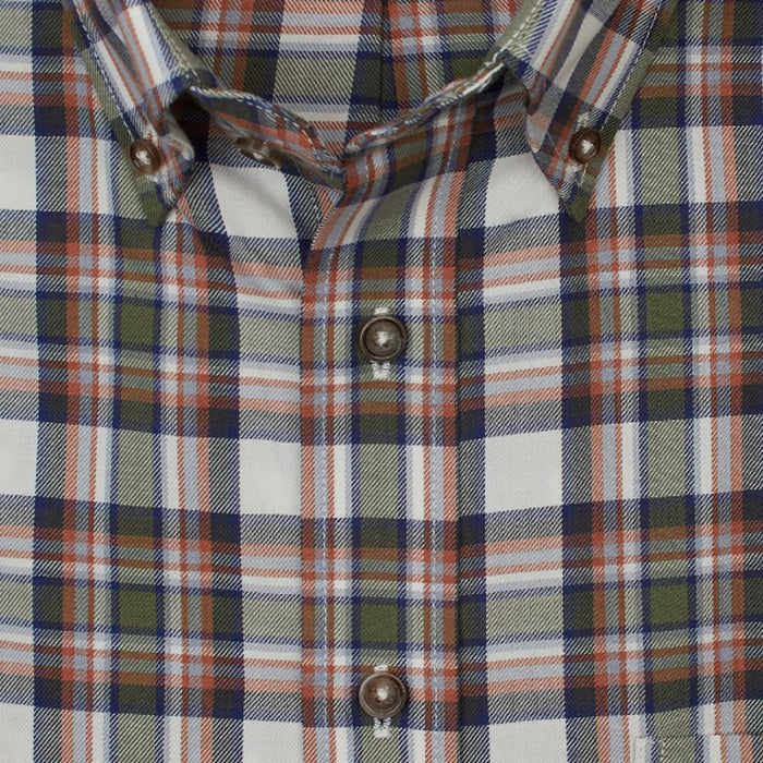 Sage, Rust, and Natural Plaid Cotton and Wool Blend Button-Down Shirt by Viyella