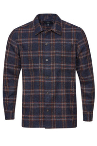 Wool Blend Overshirt in Blue and Rust Check by Viyella