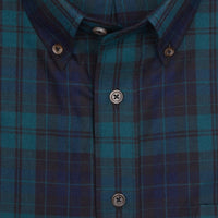 Navy and Green Plaid Cotton and Wool Blend Button-Down Shirt (Size Large) by Viyella