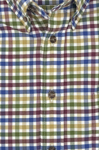 Olive, Blue, and Burgundy Herringbone Multi Plaid Cotton and Cashmere Blend '1894 Authentics' Button-Down Shirt by Viyella