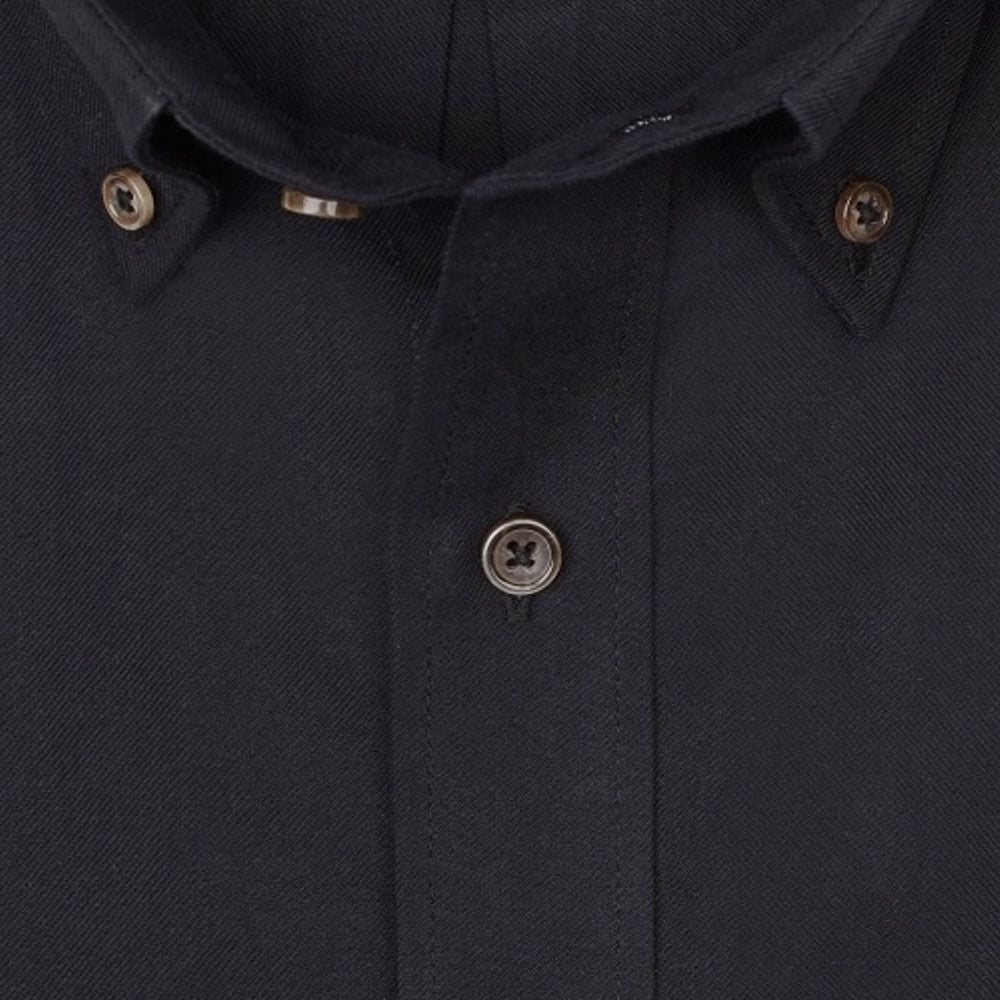 Solid Cotton and Wool Blend Button-Down Shirt in Black by Viyella