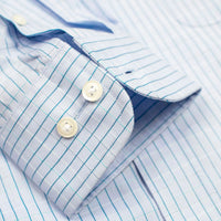 Blue and Turquoise Satin Check Wrinkle-Free Cotton Dress Shirt with Spread Collar by Cooper & Stewart