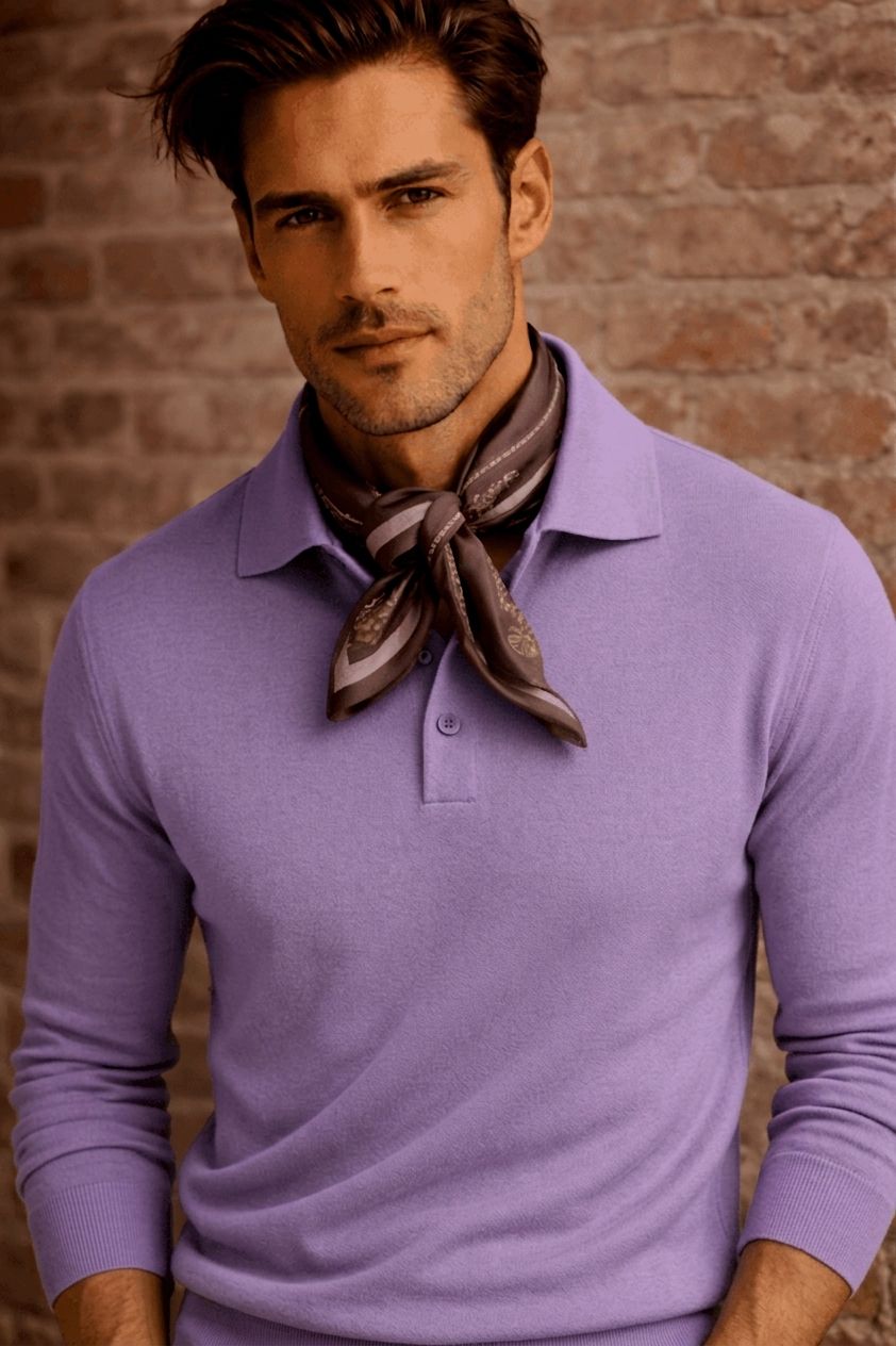 Pure Cashmere Polo Neck Sweater in Lavender by Milano Atelier