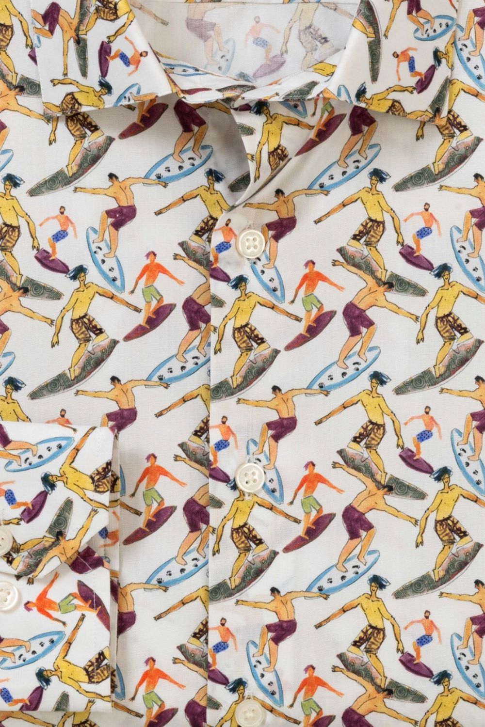 Surf Print Cotton Voile Long Sleeve Sport Shirt by Scott Barber