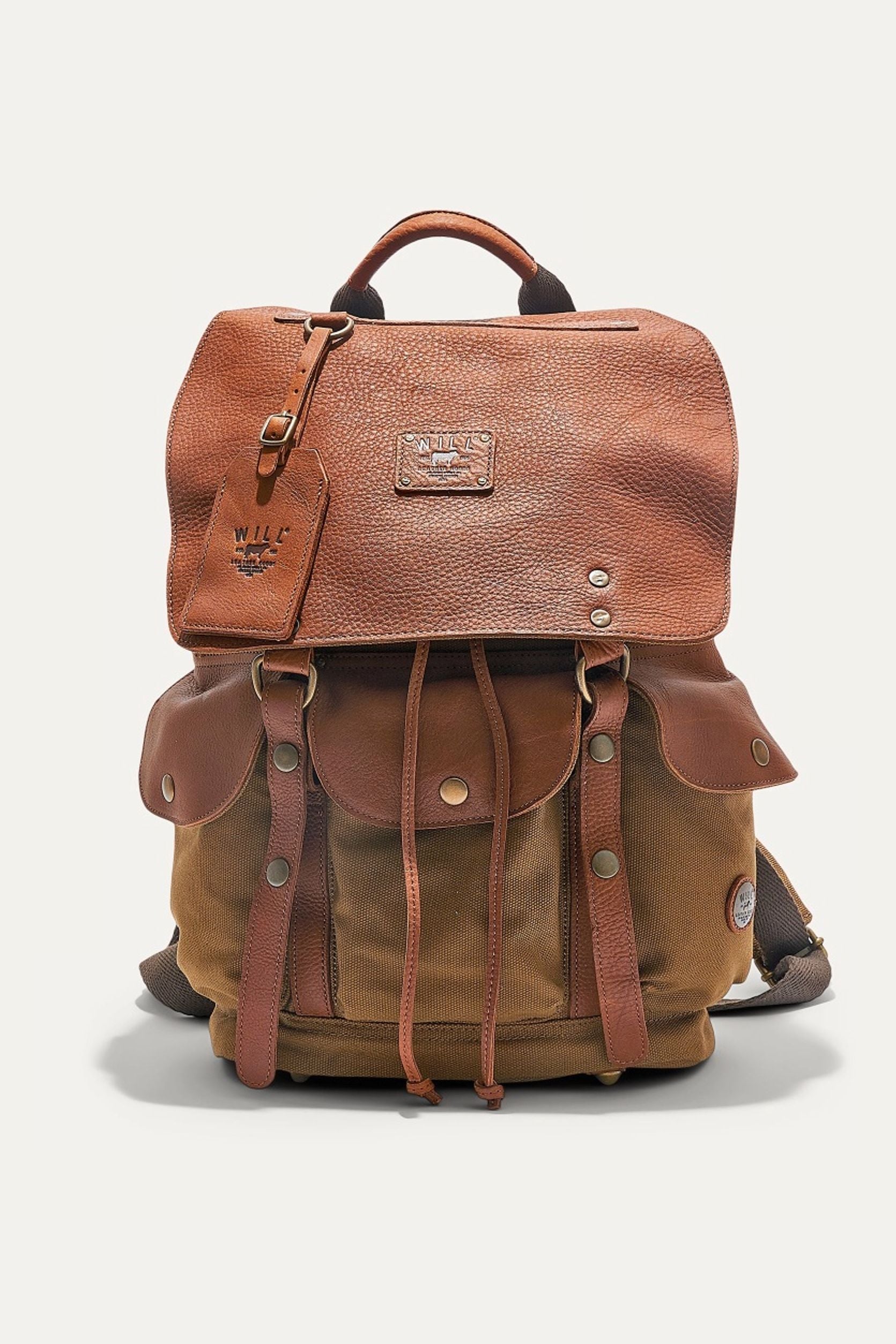 Lennon Canvas and Leather Backpack in Tobacco with Cognac Leather by Will Leather Goods