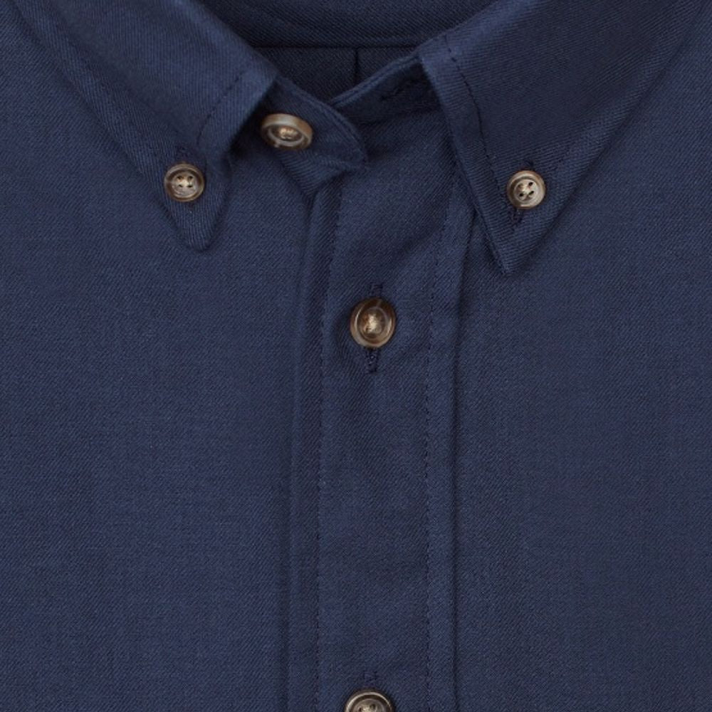 Solid Cotton and Wool Blend Button-Down Shirt in Navy by Viyella