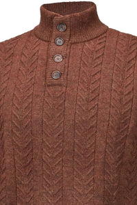 Royal Alpaca Cable Knit Button-Mock Sweater in Rust Heather by Peru Unlimited