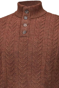 Royal Alpaca Cable Knit Button-Mock Sweater in Rust Heather by Peru Unlimited