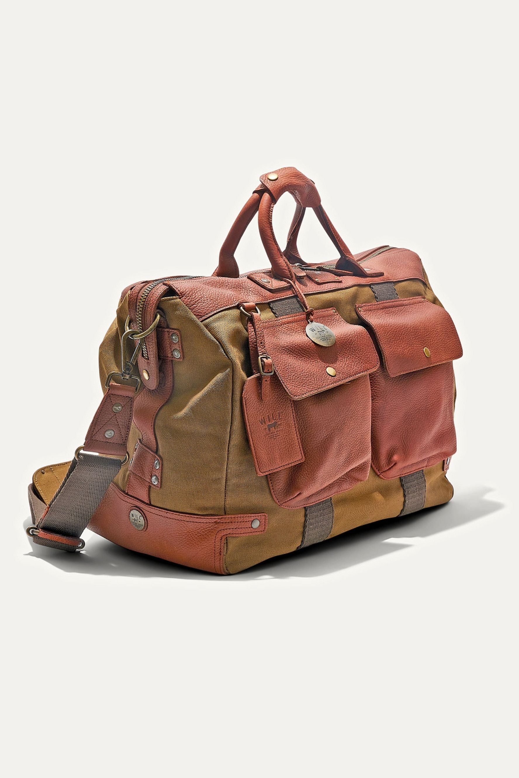 Canvas and Leather Travel Duffle in Tobacco with Cognac Leather by Will Leather Goods
